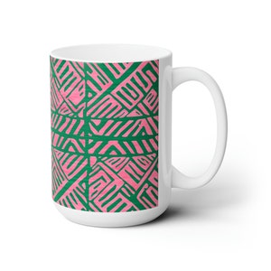Pink and green mudcloth pattern mug