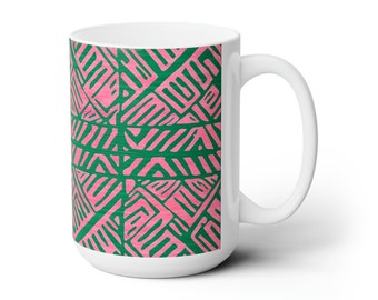 Taza con estampado de lodo rosa y verde