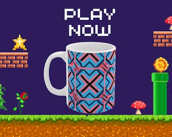 Tazas para adolescentes o para padres. Esta taza recuerda a un videojuego clásico.