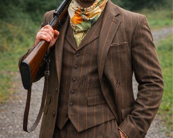 メンズ レトロ スーツ ブラウン ウール 1920 年代 3 ピース スーツ
