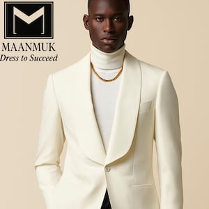 Men&#39;s Cream Dinner Jacket - Off White Tuxedo Blazer - Elegant Formal Separates - Wedding Reception Groom Attire -  White Suit  MAANMUK