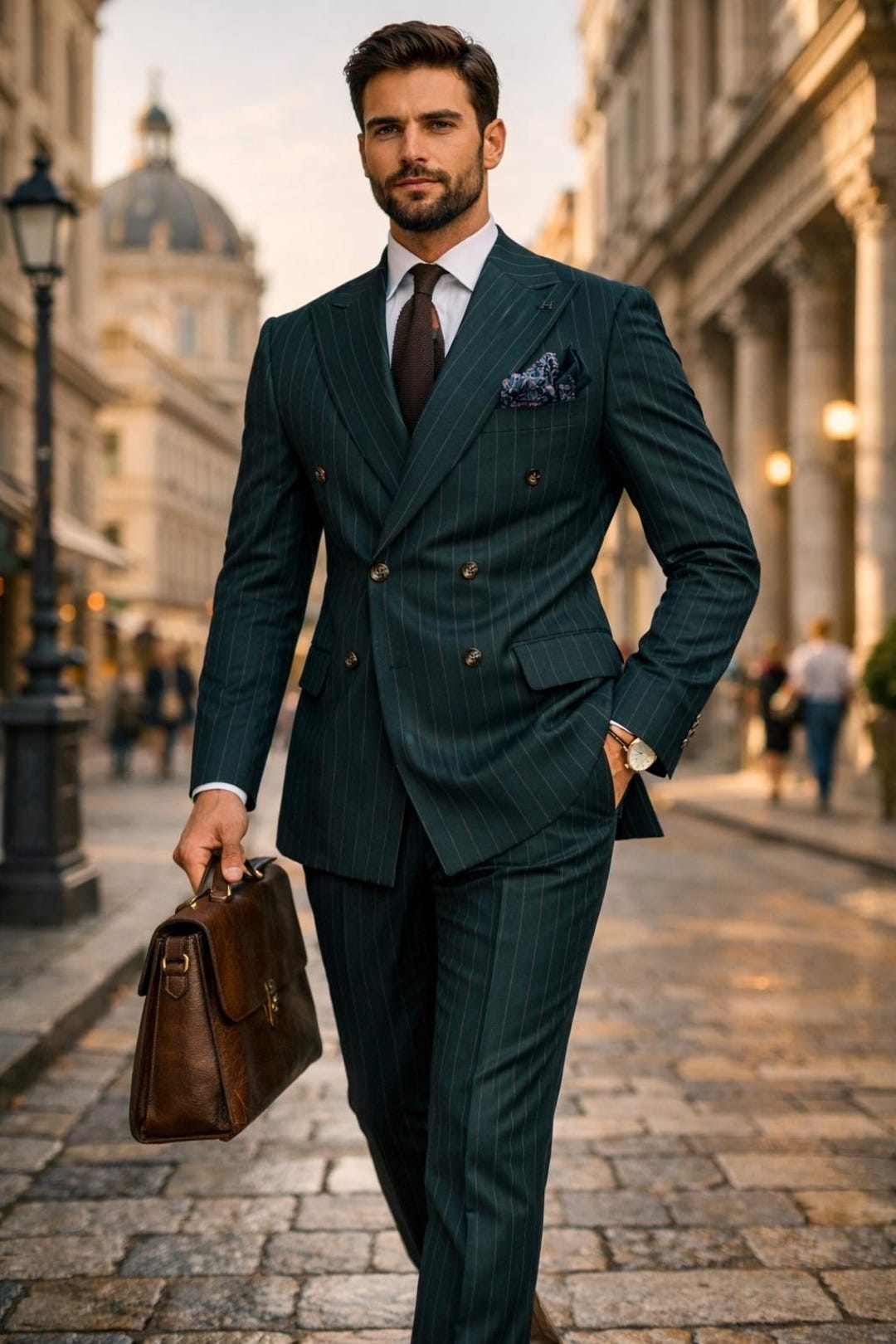 Men's Teal Pinstripe Double-breasted Suit | Custom Tailored