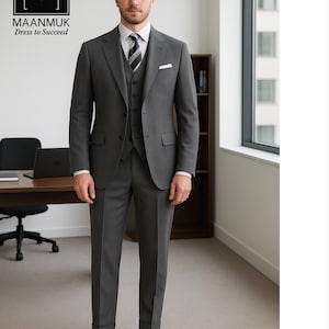 Slim Fit Charcoal Grey 3-Piece Suit: Wedding, Business, Prom