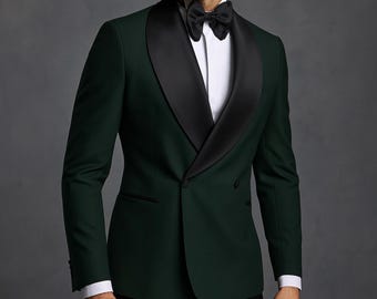 Emerald Green Double Breasted Tuxedo Jacket: Black Shawl Lapel