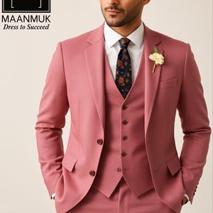 Elegant Rose Pink 3-Piece Suit: Slim Fit Wedding Groom Attire