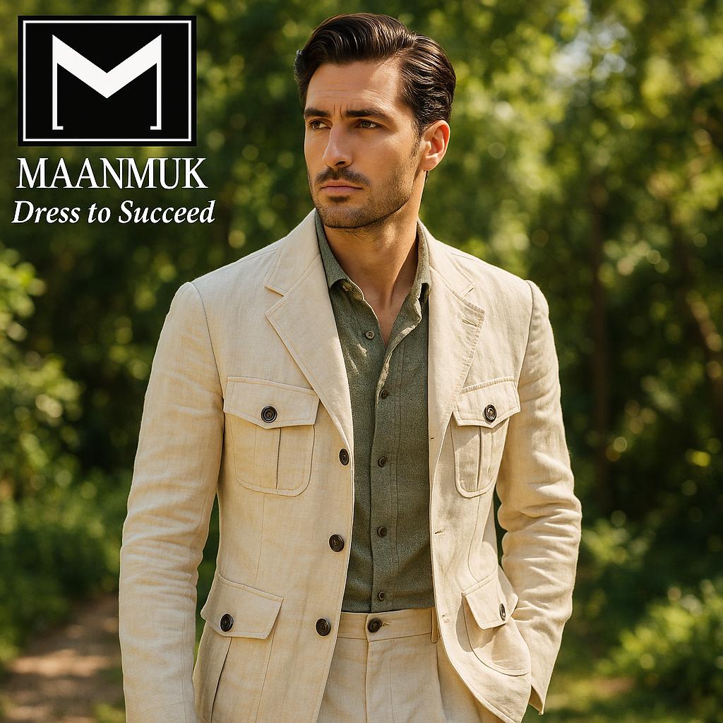 Linen Safari Jacket: Men's Beige Travel Blazer - Slim Fit - Etsy