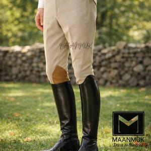 Men's Tan Equestrian Breeches | Knee Patch Riding Pants | Classic English Jodhpurs | Polo & Dressage Trousers