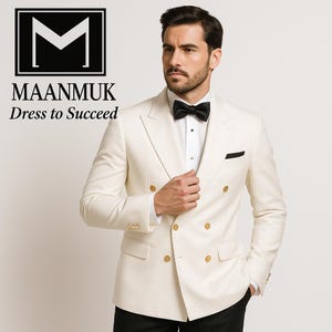 Ivory Double Breasted Tuxedo: Slim Fit Wedding Suit