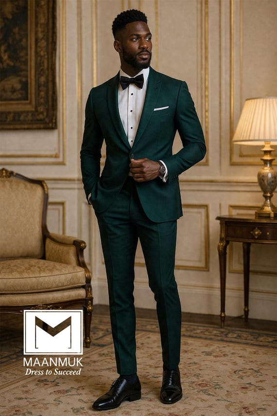 hunter green dress pants men Dark 2-piece Suit for | Slim Fit Groom Wedding Tuxedo | Green Prom Suit | Custom Tailored Jacket & how to style green pants men