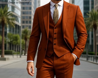 Rost Brauner 3-Teiler: Slim Fit Hochzeit Bräutigam Kleidung