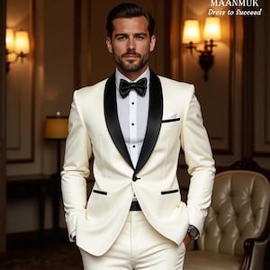 Elevate Your Style: Cream -Black Shawl Lapel Tuxedo - Perfect for Weddings & Formal Events