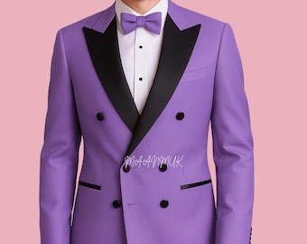 VINTAGE】 double breasted setup purple Mens 2 Button Fashion Suit