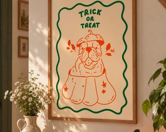 Halloween pet portrait Custom badly drawn pet art Dog personalized pet art Spooky pet wall art Pet loss Dog caricature Pet lover gift