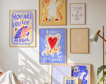 Lámina con mensajes de afirmación para niños, arte mural sobre mentalidad de crecimiento, descarga digital para aula, decoración motivacional para guardería y sala de juegos.