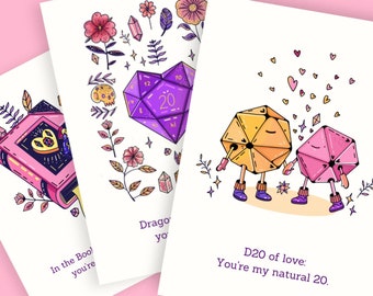 DND valentines card, set of 3 cards, dnd valentines day, dnd player gift, dnd card printable, dnd love, romantic card, nerdy valentines day