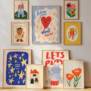Modern Kid&#39;s Room Wall Art Bundle Set of 50 Prints, DIGITAL Download, Eclectic Nursery Prints, Playroom Decor, Maximalist Prints