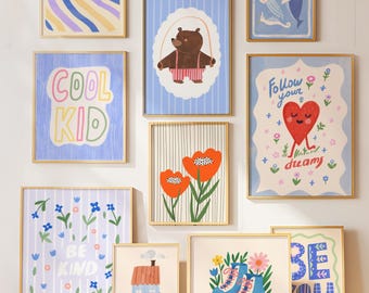 Bundle of 70 Colorful Nursery Prints, Playful Kids Wall Art, Baby Room Decor, Cute Animal Prints, Eclectic Nursery Gallery,Kids Bedroom Art