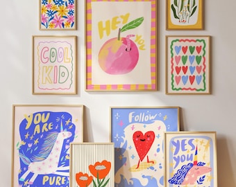 Juego de 50 impresiones de arte de pared para habitación infantil, arte de pared para sala de juegos, arte de pared para guardería, impresiones eclécticas para guardería, habitación de niñas, impresiones modernas para guardería