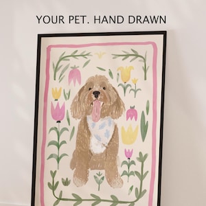 Aangepaste huisdier portret aquarel aangepaste bloemen huisdier kunst gedenkteken gepersonaliseerde huisdier kunst verlies huisdier portret van foto wallart boeket afdrukken cadeau