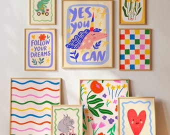 Modern Kid's Room Wall Art Bundle Set of 50 Prints, Art prints, DIGITAL Download, Eclectic Nursery Playroom Decor, Colorful Kids Posters
