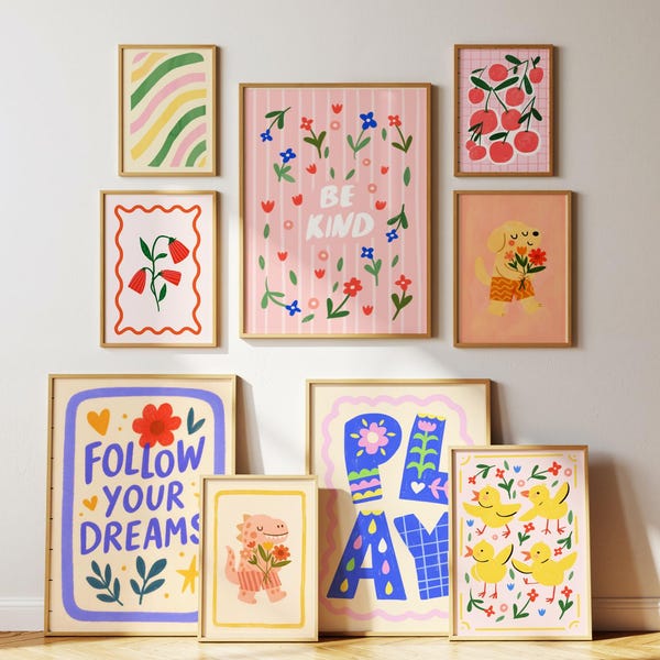 Impressions de chambre de fille, lot de 25 impressions murales roses, filles d'art pour chambre de toute-petite, lot de 25 art mural pour chambre d'enfant en téléchargement numérique, impressions d'animaux ludiques