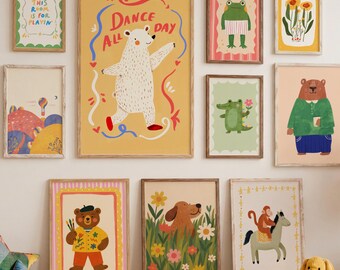 Kids Wall Art Bundle, 70+ Nursery Prints Set, Gender Neutral Playroom Digital Download, Whimsical Animal Poster Pack Instant Printable Decor