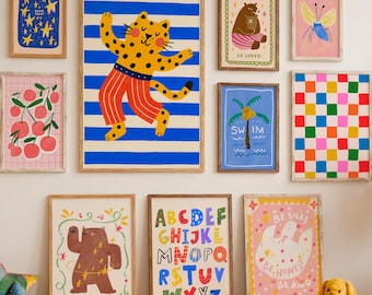 Playful Animal Nursery Prints, Colorful Kids Room Wall Art (Digital Download) 70+ prints