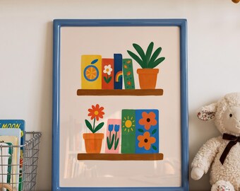 Books nursery print Book club Modern kids wall art Reading lover poster Boy's room decor Girl's bedroom Classroom Playroom for children