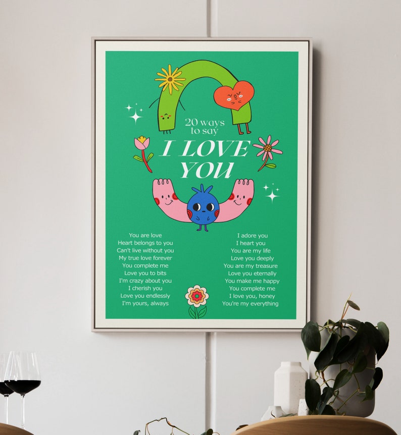 Valentine's Day Poster, I Love You Wall Art, Ways to Say I Love You