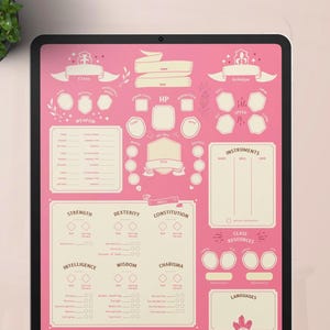 Dnd journal goodnote Dnd digital journal Girly dnd character sheet DND tablet PDF Custom character journal Dnd notebook Dnd fantasy sheets