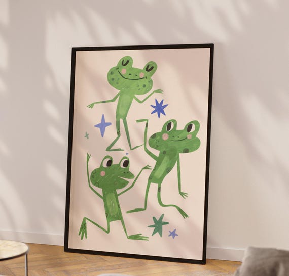 Frog poster Boy's room decor Toad Retro Nursery Toddler Modern kids room Girl Whimsical poster Baby room Cute frog art Woodland