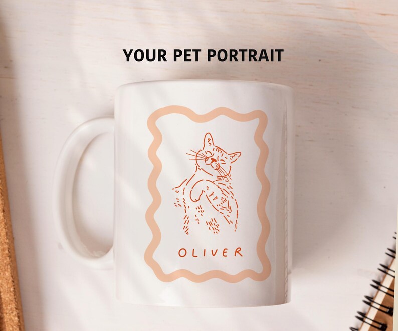 Cat portrait mug Custom cat art mug personalised Pet gift Custom cat portrait gift Cat gifts Badly drawn pet portrait mug Cat drawing image 2