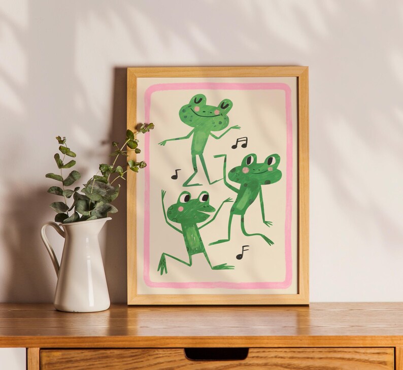 Frog poster Boy's room decor Toad Retro Nursery Toddler Modern kids room Girl Music theme Whimsical poster Baby room Cute frog art Woodland image 4