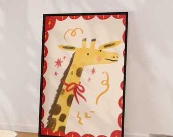 Arte para la pared de la guardería Habitación infantil Arte divertido Decoración infantil Safari Decoración moderna Niña Bebé Animal Lámina para guardería Póster de jirafa caprichosa