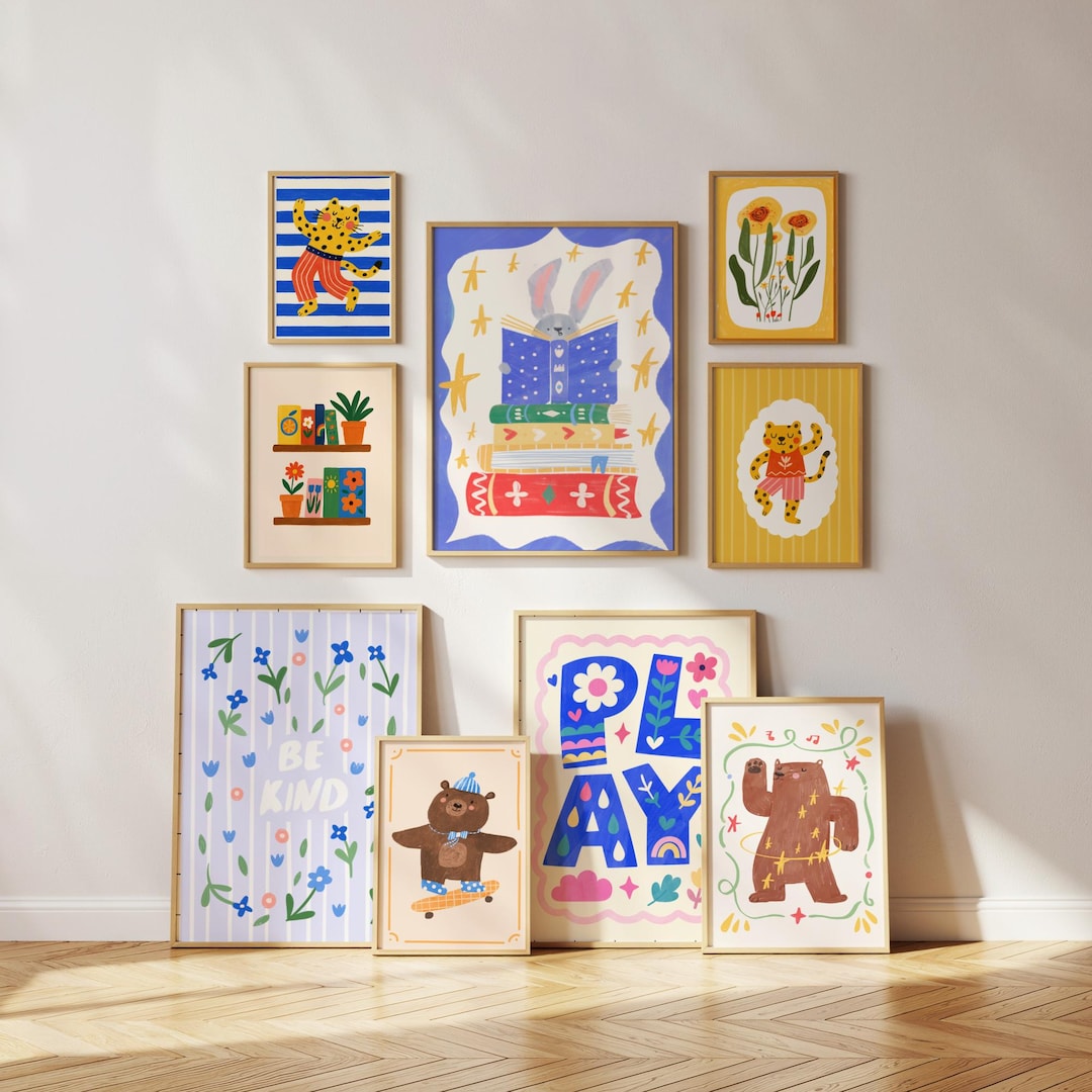 Modern Whimsical Kid's Room Wall Art Bundle Set of 70 Prints, Eclectic ...
