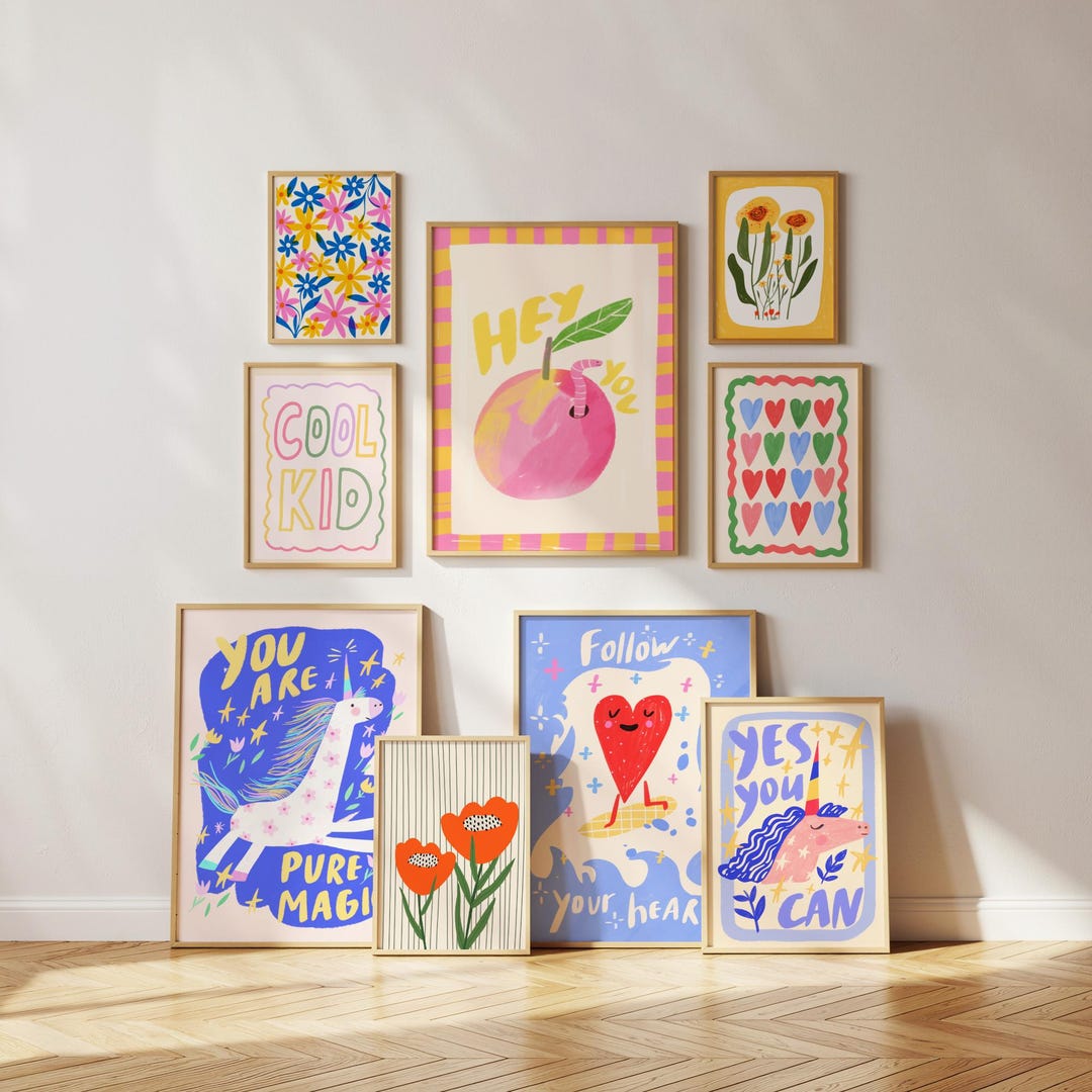 Kid's Room Wall Art Bundle Set of 50 Prints, Playroom Wall Art, Nursery ...