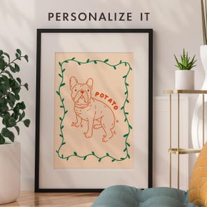 Retrato de cachorro personalizado, ilustração digital floral de animal de estimação, desenho botânico minimalista de cachorro, comissão exclusiva de animal de estimação desenhado à mão, presente memorial para cachorro