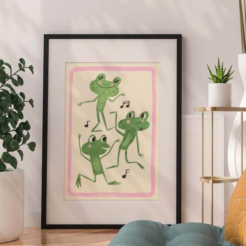 Frog poster Boy's room decor Toad Retro Nursery Toddler Modern kids room Girl Music theme Whimsical poster Baby room Cute frog art Woodland image 6