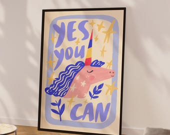 Modern Kid's Room Wall Art Unicorn Print, DIGITAL Download, Modern Colorful Eclectic Nursery Children Prints, Playroom decor Motivational