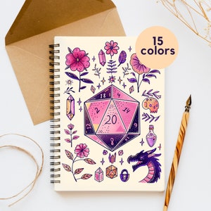 DND notebook, d20 gift, Character Notebook, Rpg Accessories, ttrpg, cute dnd notepad, geek gifts for her, Dungeons and dragons accessories