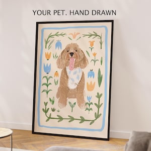 Ritratto personalizzato di un animale domestico Acquerello personalizzato Arte floreale per animali domestici Commemorativo Arte personalizzata per animali domestici Ritratto di un animale domestico in perdita da foto Bouquet di tulipani Stampa Regalo