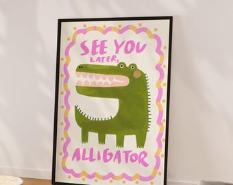 Divertida lámina de cocodrilo, decoración de pared para la habitación infantil, póster de animales de la selva, descarga digital de cocodrilo verde juguetón Safari