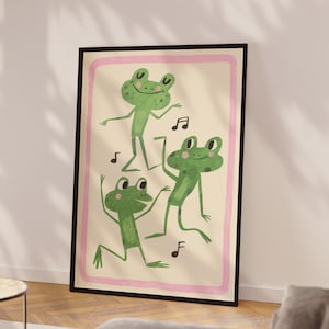 Frog poster Boy&#39;s room decor Toad Retro Nursery Toddler Modern kids room Girl Music theme Whimsical poster Baby room Cute frog art Woodland