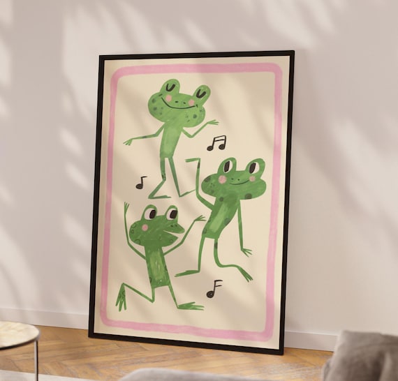 Frog poster Boy's room decor Toad Retro Nursery Toddler Modern kids room Girl Music theme Whimsical poster Baby room Cute frog art Woodland