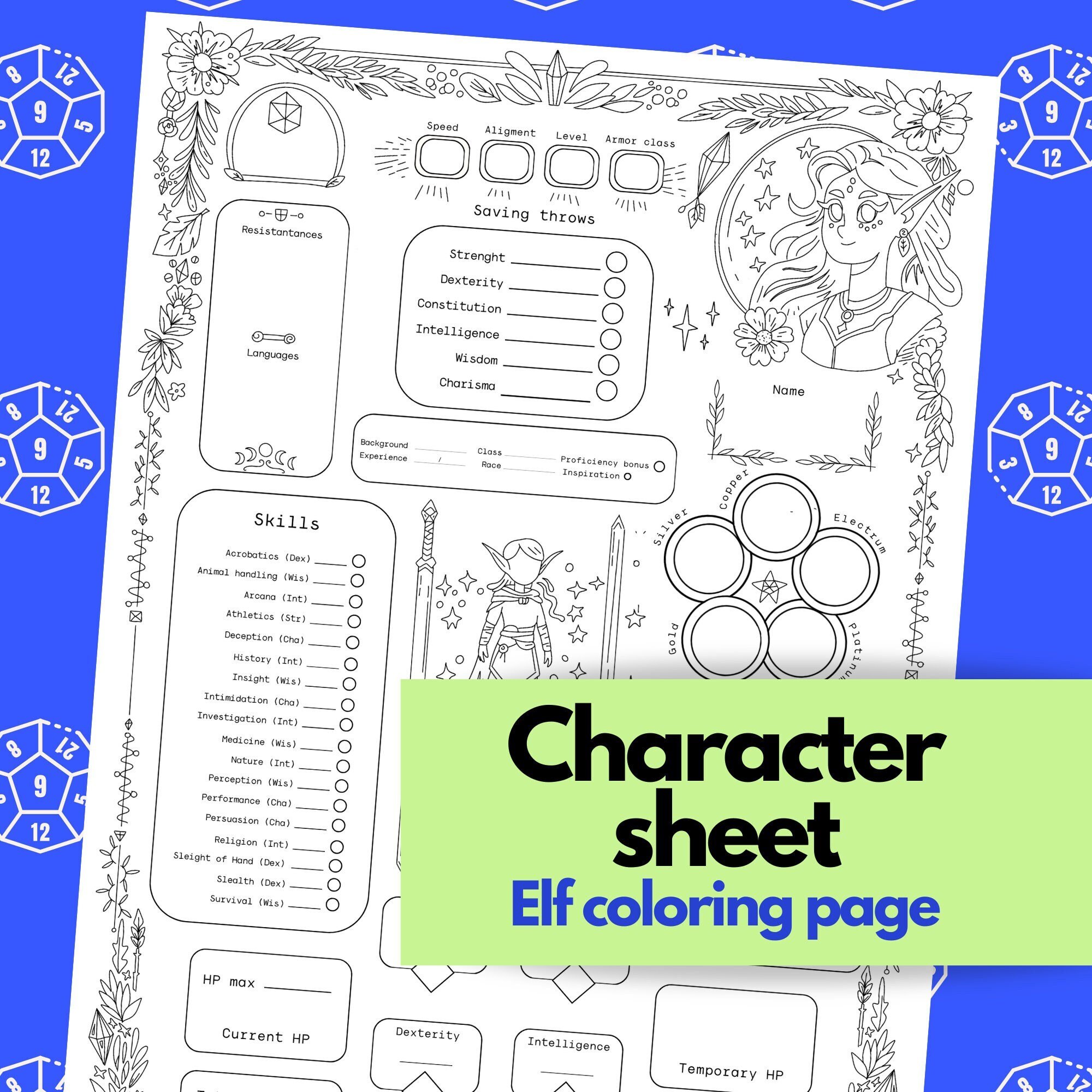 Dnd Character Sheet Dnd Coloring Page Elf Rpg Character Shee