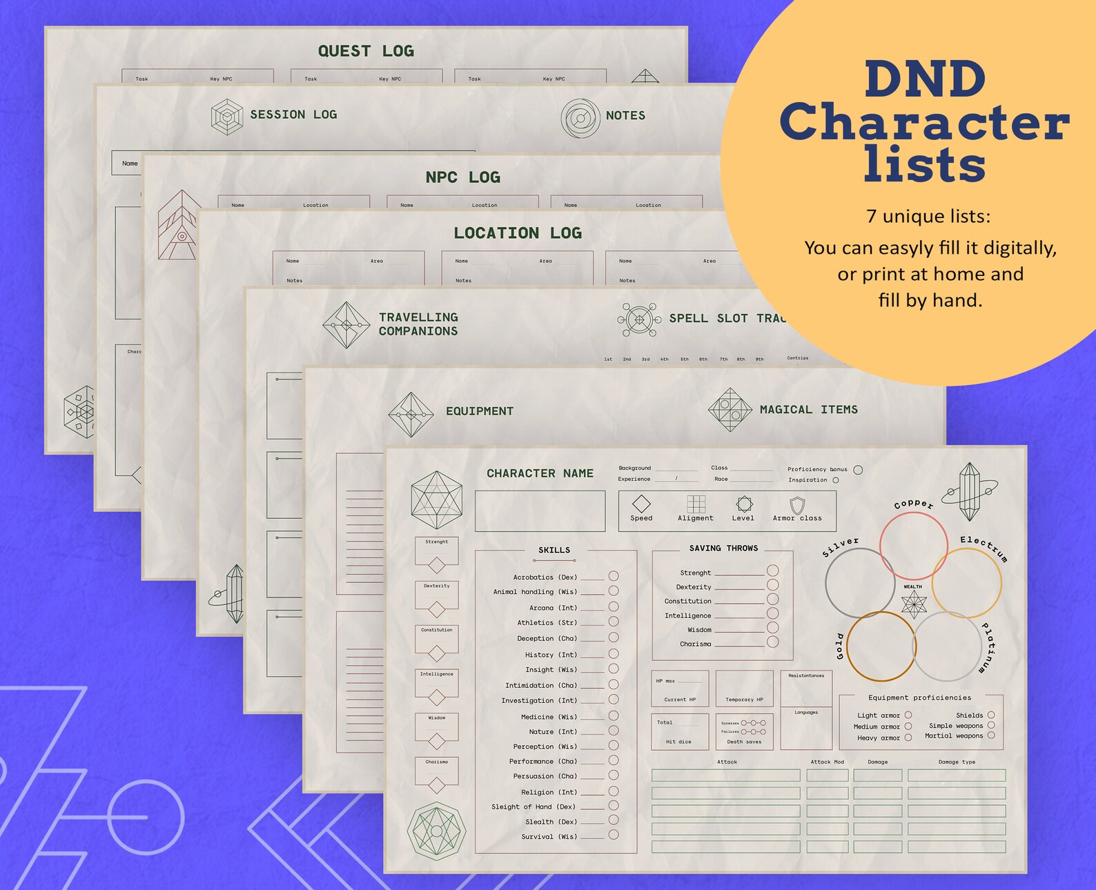 Dnd Character Sheets, DND Role Card, DND Printables, Printable ...
