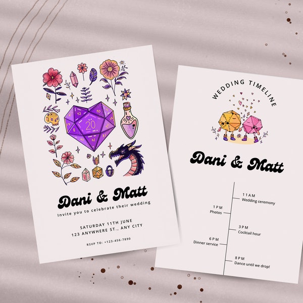 DND wedding invitation, dnd fantasy wedding schedule printable, announcement engagement Canva, greetings dnd ceremony card Save the date dnd
