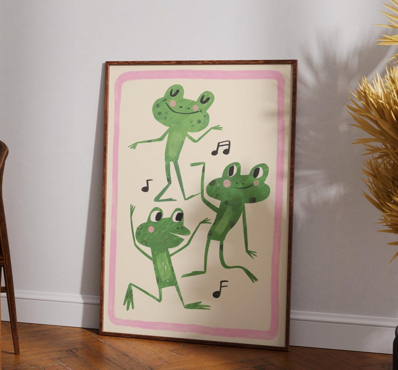 Frog poster Boy's room decor Toad Retro Nursery Toddler Modern kids room Girl Music theme Whimsical poster Baby room Cute frog art Woodland image 7