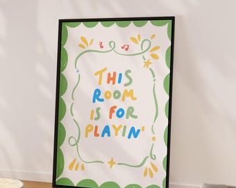 Lámina decorativa para sala de juegos, láminas para guardería, divertidos dibujos para la pared de la habitación infantil, lámina para dormitorio infantil, láminas, guardería ecléctica. Esta habitación es para jugar.