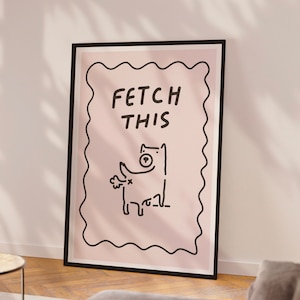 Hämta denna hundkonst, rolig hundkonst, Dåligt ritad hund, Hundkonsttryck, Handskrivet tryck Minimalistisk hundväggdekor, Y2K-humor typografisk konsthund